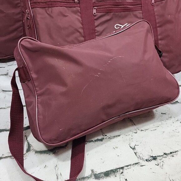 Vintage Gloria Vanderbilt 3pc Luggage Set Maroon Nylon Bags "H" Monogrammed - Picture 4 of 16